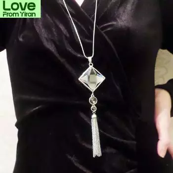 Серый Геометрический Кристалл Длинное Ожерелье Для Женщин Геометрическая Бижутерия Милые Подарки