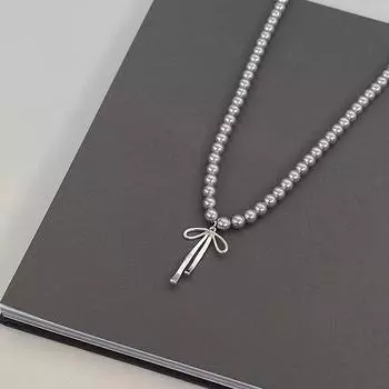 Серый искусственный жемчуг бант галстук кулон ожерелье для женщин простой ручной работы в форме банта трендовые ювелирные аксессуары