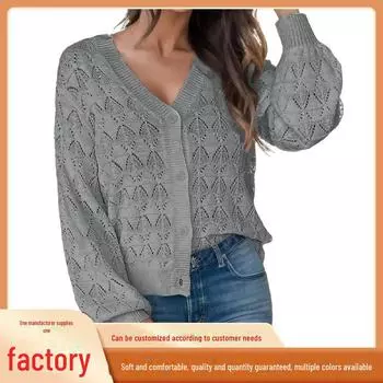 Серый кардиган с V-образным вырезом, длинными рукавами, пуговицами спереди и вязаной крючком шалью XL розы красного