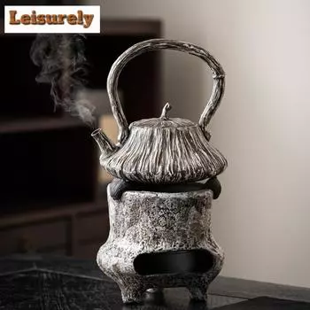 Серый керамический чайный сервиз ручной работы, японская чайная печь, чайник, нагревательная подставка, бытовой чайник, подставка для чайника, чайная церемония