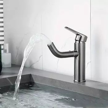 Серый кран для раковины в ванной комнате, вращающийся на 360° смеситель для горячей и холодной воды, смесители для раковины, краны для установки на бортик из нержавеющей стали G3/8 серый