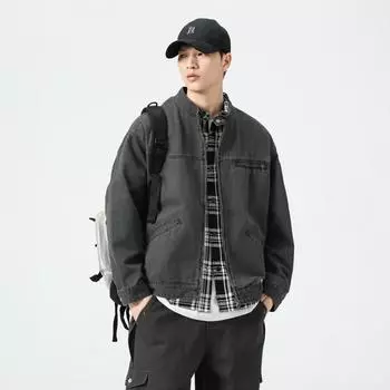 Серый модный инструментальный топ куртка универсальная джинсовая куртка мужская ретро свободный топ модный M серый