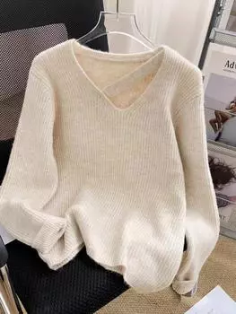Серый мягкий восковой свободный свитер женский прилив осень и зима дизайн чувство ниша ленивый ветер вязаный пуловер оптовая продажа L recommended 90-55kg бежевый