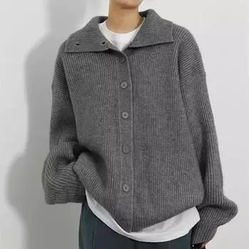 Серый мягкий вязаный свитер с высоким воротом, свободный ленивый ветрозащитный кардиган, осенне-зимние вязаные топы, универсальная куртка, удобная, универсальная и модная One size серый