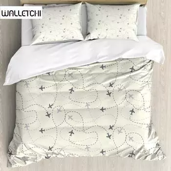 Серый пододеяльник Карта маршрутов авиакомпаний Контроль пунктов назначения полета Комплект постельного белья Двуспальная кровать размера «queen-size» из полиэстера EU single(135x200cm)