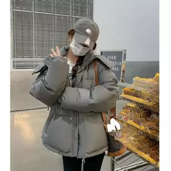 Серый пуховик женский пальто черный с капюшоном модная американская уличная одежда стиль Y2K утиный пух перо женская зимняя короткая верхняя одежда S чёрный