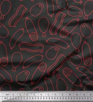 Серый японский креп-сатин Soimoi, ткань для ног и ткань с принтом в виде еды для хот-догов, 42 дюйма по метрам 42 Inch Wide - Poly Crepe серый