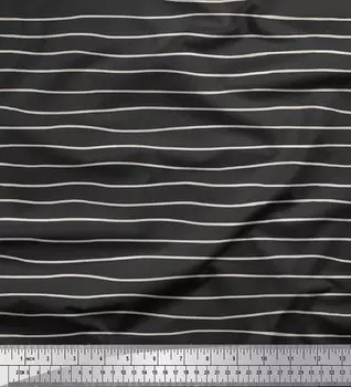 Серый японский креп-сатин Soimoi, ткань с художественными волнами и абстрактным принтом, 1 метр 42 дюйма 42 Inch Wide - Poly Crepe синий