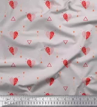 Серый японский креп-сатин Soimoi, ткань с треугольниками и стрелками, декор в виде сердца, ткань с принтом, метр, 42 дюйма 42 Inch Wide - Poly Crepe серый