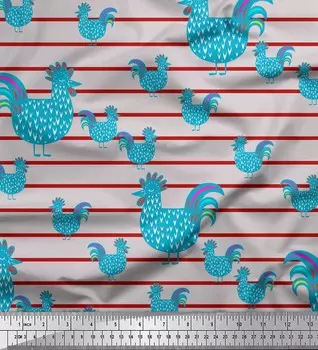 Серый японский креп-сатин Soimoi, ткань с принтом в виде петуха и полоски, 42 дюйма по метрам 42 Inch Wide - Poly Crepe серый