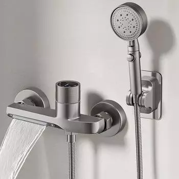 Серый/серебристый комплект душевой лейки для ванной комнаты, латунный встроенный смеситель для горячей и холодной воды, полноценная душевая система