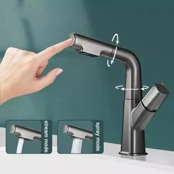 Серый смеситель для кухонной мойки, вращающийся на 360 градусов, выдвижная кнопка, смеситель для раковины с одной ручкой, смеситель для горячей и холодной воды as the pictury белый