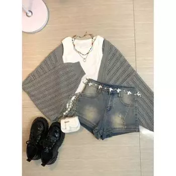 Серый Солнцезащитный Нарядный Внешний Шаль Вязаный Кардиган Interior Vest M