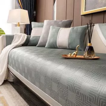 Серый светлый роскошный диван из ледяного шелка, летние модели, классная подушка для дивана, простая современная высококачественная нескользящая кожаная наволочка для дивана 70*70cm синий