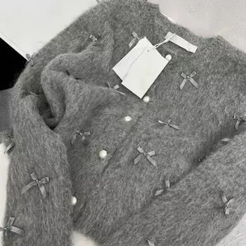 Серый свитер, куртки, женская одежда, с круглым вырезом, милый бант, Sueter Mujer, модный мохер, мягкая вязка, корейские укороченные пуловеры, Pull Femme S серый