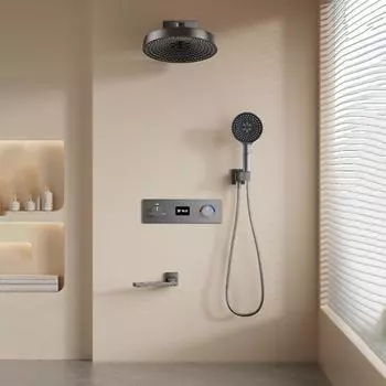 Серый термостатический смеситель для душа в ванной комнате, встраиваемый в стену, черный смеситель для ванны и душа, термостатический смеситель для ванны и тропического душа белый