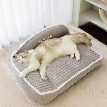 Серый толстый диван-гнездо из бархата для сна для маленьких собак и кошек, устойчивый к царапинам и износостойкий осенне-зимний коврик-гнездо для домашних животных M-55*40*21cm