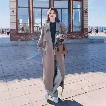 Серый тренчкот женский длинный новый весенне-осенний дизайн свободное пальто S