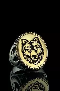 Серый волк, голова волка, специальное мужское кольцо из серебра 925 пробы