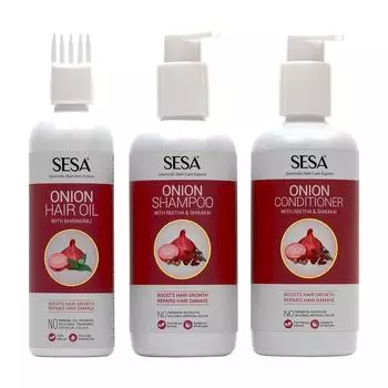 Sesa Ultimate Onion Anti-Hair Fall Combo для комплексного ухода за волосами | Луковое масло - 200 мл + Луковый шампунь - 300 мл + Луковый кондиционер - 300 мл 300 ml