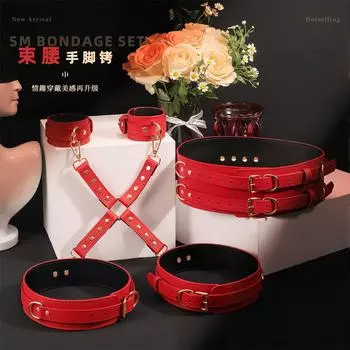 Set Belt Handcuffs Women s Leather Sex Adult Products Couple Passion Bundling Cross Buckle Bondage