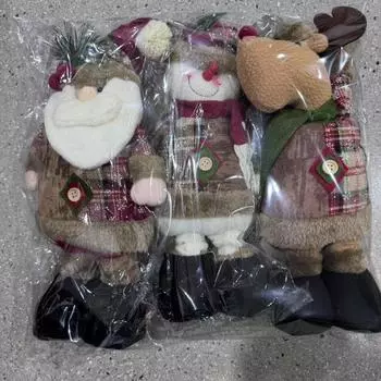 [Set] Christmas retro snowflake plaid telescopic doll hotel shopping mall Christmas decoration ornament