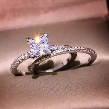 Set Cincin Pengantin Putih Wanita Mewah Mode 925 Cincin Pernikahan Perak Murni Perhiasan Cincin Pertunangan Bulat Janji untuk Wanita 10