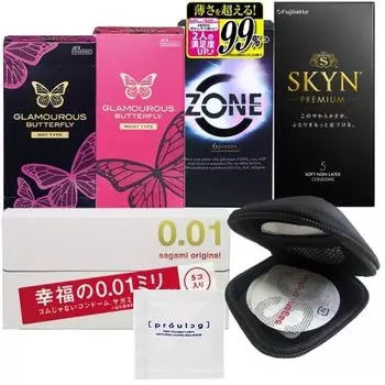 набор для SKYN ZONE Sagami Glamorous Butterfly Hot Moist Original Чехол для презерватива Pepe Lotion Prologue 5 мл [сравнение 5 штук] 0.01 + +