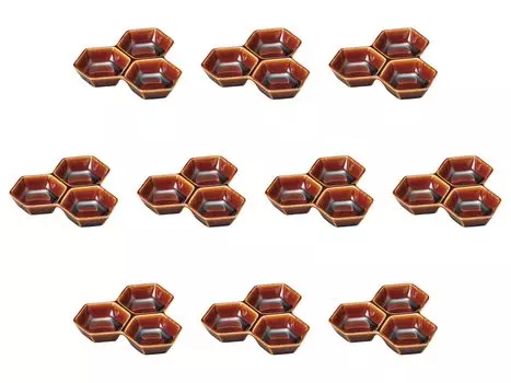 Set of 10 Caramel Hexagonal Plates x x Divided Plates Setomonohonpo Three-Piece [13.8 13.8 2.5 cm]
