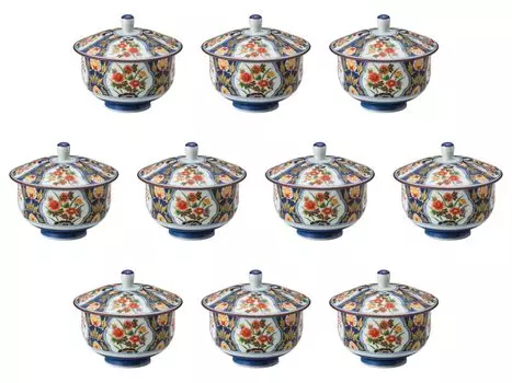 Set of 10 Dyed Nishiki Pattern Lidded Teacups x Sencha with Lids Arita Ware Setomonohonpo [10 8.5cm (175cc)] (Arita Ware)
