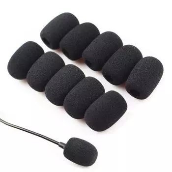 Set of 10 Headset Microphone Sponge 30 x 8mm Replacement Intercom Microphone Cover Headphone Windshield Noise Prevention Black Windscreen