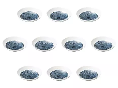 Set of 10 Indigo Flying Canna Noodle Plates x Noodle Plates Setomonohonpo [21 5.2 cm]