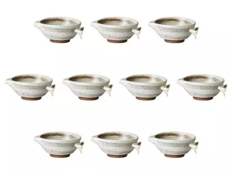 Set of 10 Large Tea Hakeme Bowls x 14 x 7 cm Sake Ware Set by Setomonohonpo [16.5 (350cc)]