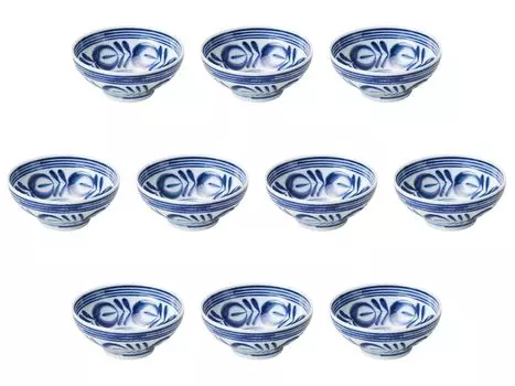 Set of 10 Modern Blue Bowls x 4cm Arita Ware Small Dish Set by Setomonohonpo (Small) [10 (150cc)]