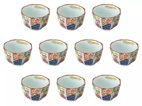 Set of 10 Nishiki Seigaiha Octagonal Small Plates x Arita Ware Small Plates Setomonohonpo Ko-Imari [8.7 5.5 cm]