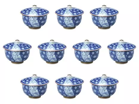 Set of 10 Plum Small Pattern Teacups with Lids x 8cm Sencha with Lids Arita Ware Setomonohonpo [10 (175cc)] (Arita Ware)