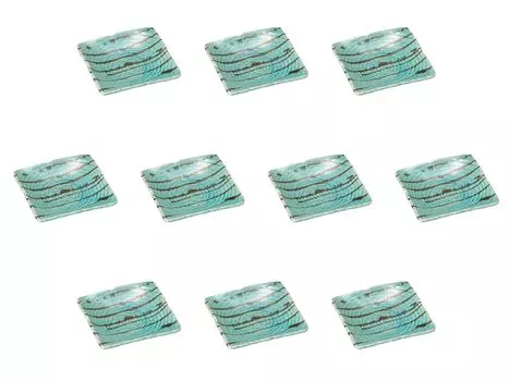 Set of 10 Small Gold and Green Rope Pattern Square Plates x 11 x 3 Small Square Plates by Setomonohonpo [11 cm]
