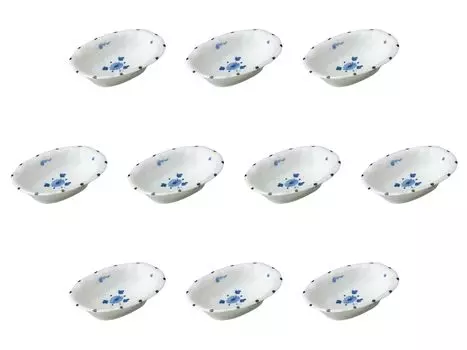 Set of 10 Small Oval Bowls with Flower Dot Pattern x x 4 Arita Setomonohonpo [17 11.5 cm] Medium-sized Bowls, Ware,