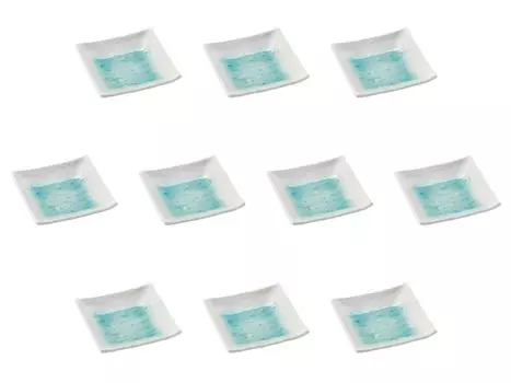 Set of 10 White Flowing Water Sky Blue Square Small Plates x 10 x 2 Small Plates Setomonohonpo [10 cm]
