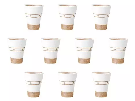 Set of 10 White Glazed Polka Dot Cups with Measuring Lines x 12cm Shochu Cups by Setomonohonpo [9.7 (400cc)]