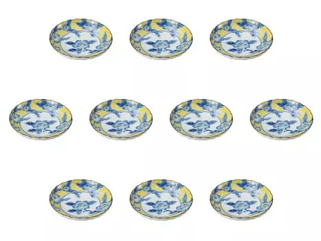 Set of 10 Yellow Flower Pattern Plates x Round Plates Setomonohonpo 6.0 [18.8 3.5 cm] (Small)