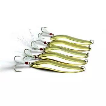 Set of 22g Fishing Lures Spoons with Saltwater Treble Feather Hard Metal Spinnerbait Casting for Salmon and Bass 20-Piece Hooks, Spoons, Gold, золотой