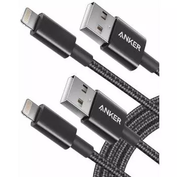[Set of 2] Anker Heavy Duty Nylon Lightning Cable MFi Certified Compatible with iPhone 13 / 13 Pro / 12 / SE (3rd Generation) Various (1.8m x 2 Black)