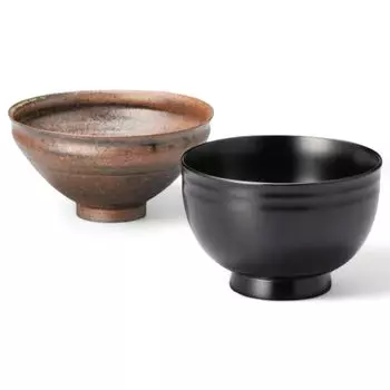 Set of 2 Lacquerware Ceramic Made in J-kitchens Bowls, Wooden, Hand-Painted, Japan, PID-528824
