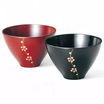 Set of 2 Lacquerware Made in J-kitchens Bowls, Hand-Painted, Japan, PID-529333