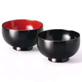 Set of 2 Lacquerware Made in J-kitchens Bowls, Wooden, Hand-Painted, Japan, PID-528725