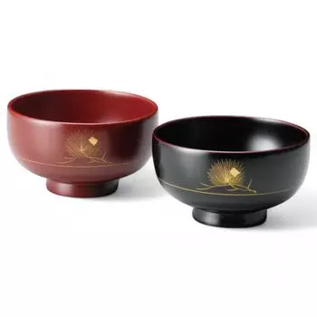 Set of 2 Lacquerware Made in J-kitchens Bowls, Wooden, Hand-Painted, Japan, PID-528831