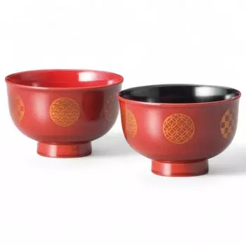 Set of 2 Lacquerware Made in J-kitchens Bowls, Hand-Painted, Japan, PID-528978