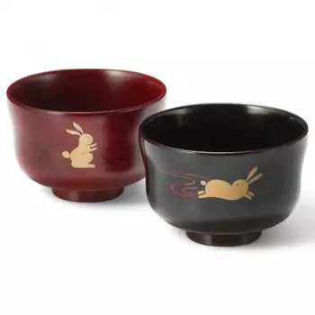 Set of 2 Lacquerware Made in J-kitchens Bowls, Hand-Painted, Japan, PID-529326