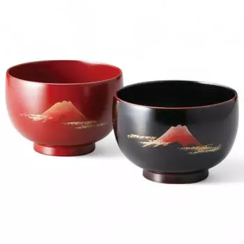 Set of 2 Lacquerware Made in J-kitchens Bowls, Hand-Painted, Japan, PID-529197